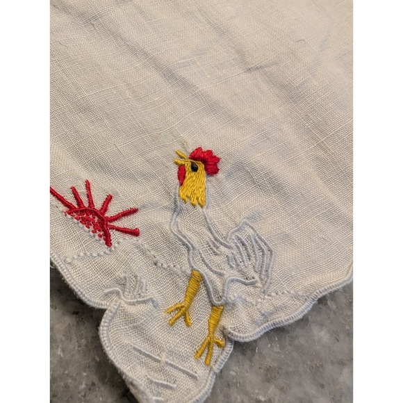 Cocktail‎ Napkin Rooster Vintage Embroidered, No Stains - Picture 2 of 6